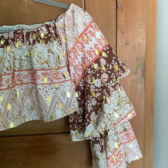 Mare Mare X Anthropologie off the shoulder tiered cropped blouse NWT - Picture 9 of 10
